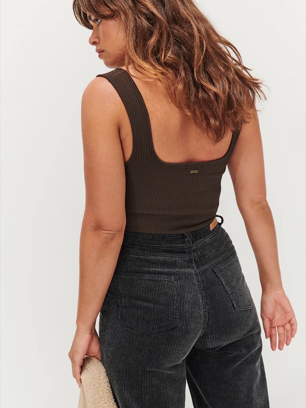 Ghanda Ribbed Scoop Back Camisole in Chocolate Brown